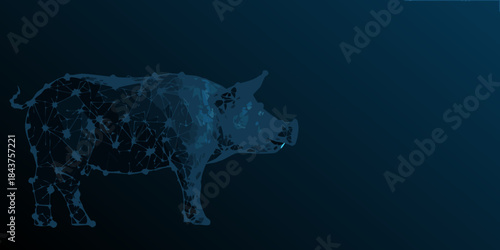 Abstract polygonal illustration of a pig against a dark blue background