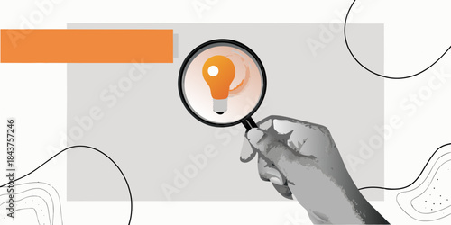 Investigating bright ideas a hand holding a magnifying glass over a lightbulb