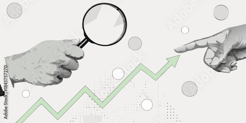 Analyzing growth trends a magnifying glass and pointing hand investigate a chart