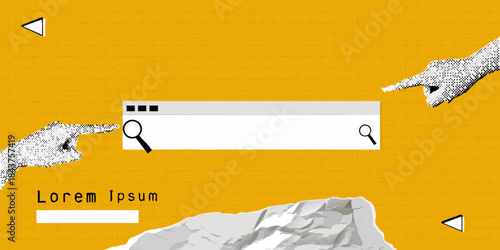 A conceptual image of searching pointing and fragmented digital elements