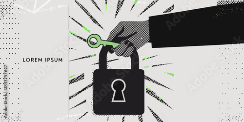 A hand unlocks a black padlock symbolizing data security and access control