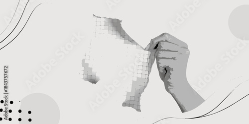Abstract hands forming a shape with a glitching distorted effect