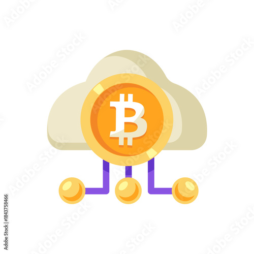 Bitcoin and cloud computing network, perfect for content focusing on the security, remote accessibility,and global connectivity of cryptocurrency, cloud mining, and blockchain technology services.