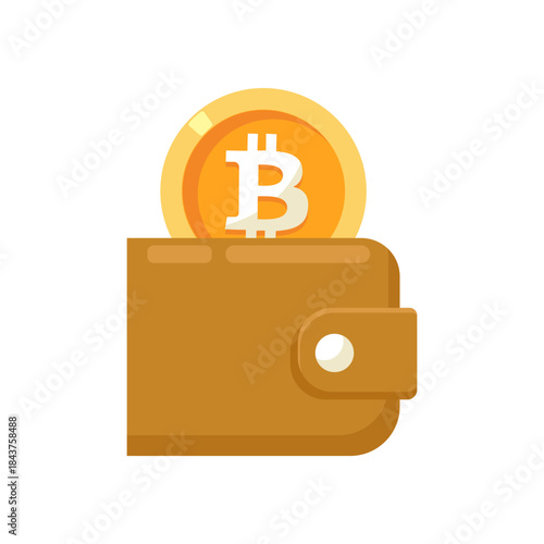 Bitcoin in a leather wallet concept, suitable for illustrating articles, websites, or content related to crypto wallets, secure storage of digital assets and financial technology (FinTech).