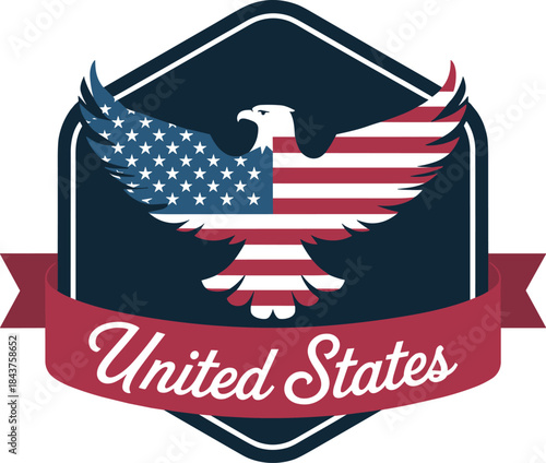 United States Eagle Emblem with American Flag Wings on Shield Badge