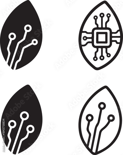 Isolated Motion Seed Icon Set, Motion Seed Circuit System Style Icon, Motion Seed Digital Circuit Symbol Icon, Black Circuit Style Abstract Tech Icon, Minimal Circuit Paths Vector
