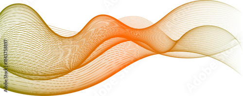 Abstract wavy lines with a gradient color transition from green to orange on a white background, creating a dynamic and modern design element.