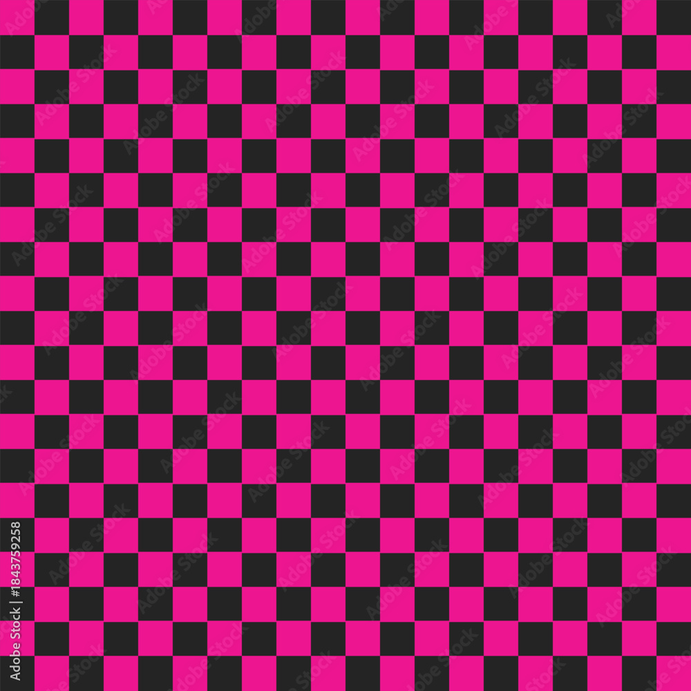 Fototapeta premium Checkered Pattern: A vibrant and bold checkered pattern, featuring alternating squares of black and pink, creates a visually striking and dynamic design.