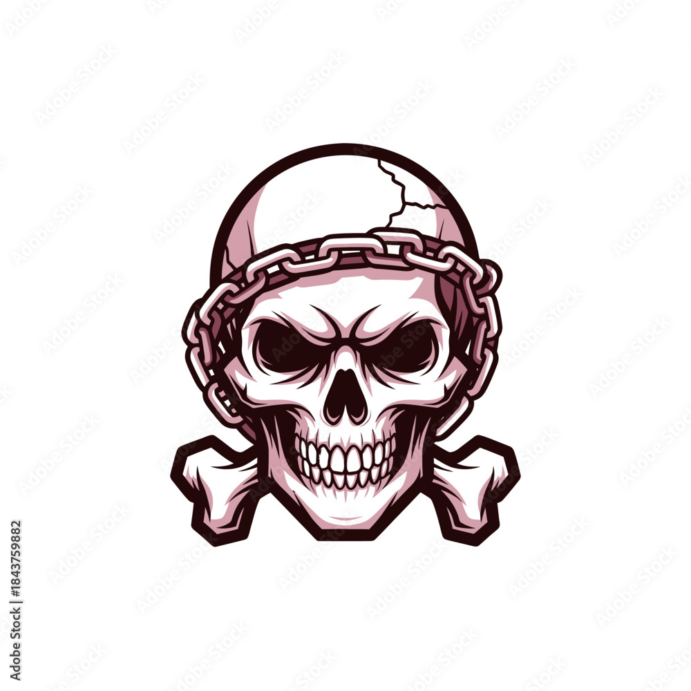 Fototapeta premium Darkly Intense Skull Emblem with Broken Chain and Crossbones Illustration for