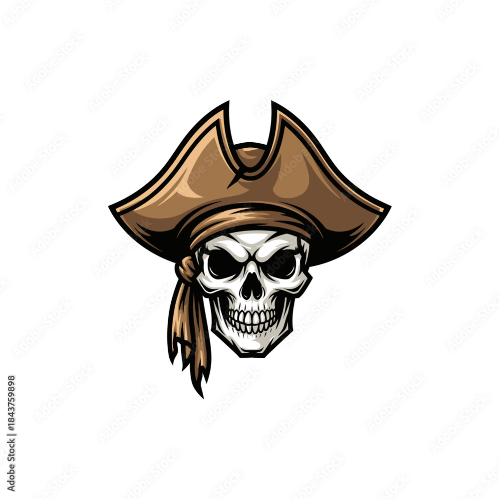 Fototapeta premium menacing pirate skull with elaborate tricorne hat for thematic design and dark