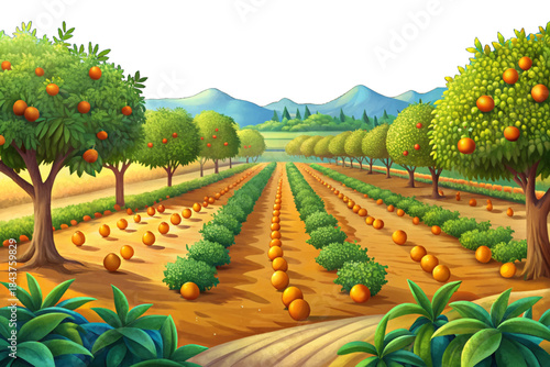 Florida citrus farmland features organized tree groves, sandy soil, and subtropical agricultural conditions supporting large-scale orange and fruit production
