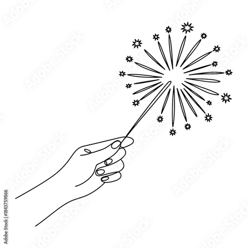 A hand delicately holding a lit sparkler with radiating lines