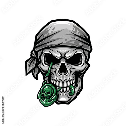 menacing skull with bandana and eerie accessories creating a dark theme