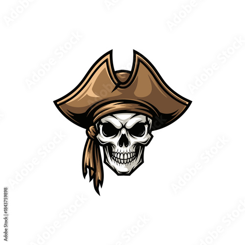 menacing pirate skull with elaborate tricorne hat for thematic design and dark