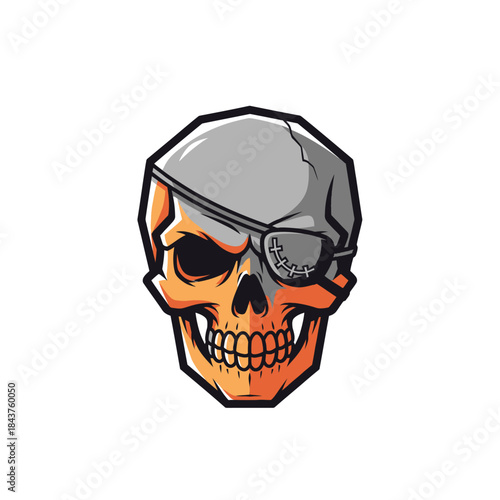 Edgy illustrated skull with eye patch and cracked surface emphasizing dark art