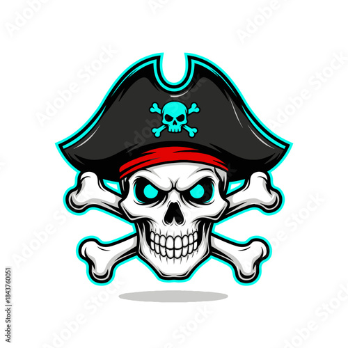 stylized pirate skull with crossbones and eye patch symbolizing adventure and