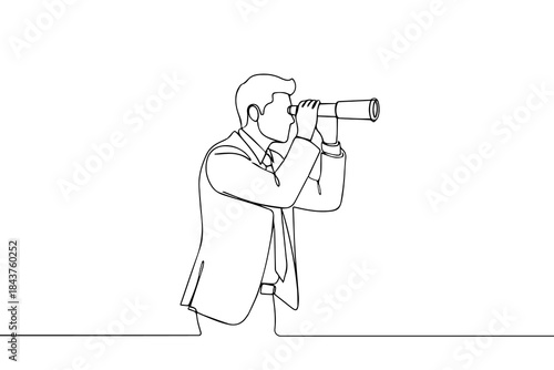 Businesswoman with briefcase and telescope. Strategic in looking for opportunity in business concept. Continuous line drawing.