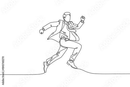 one continuous line of business man running.single line of man in suit running.chasing business target.
