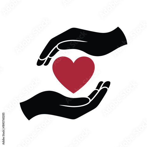 Hands gently cradling a red heart symbolizing care and protection