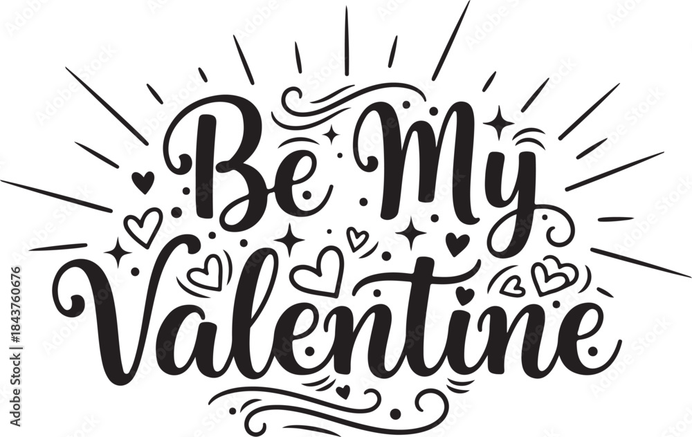 Fototapeta premium Vector art of black and white valentines day typography with hearts and stars on