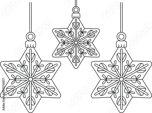 Three star shaped christmas ornaments with floral patterns