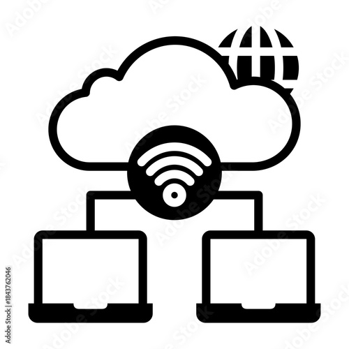 Cloud Network Icon Mixed Style Vector Illustration