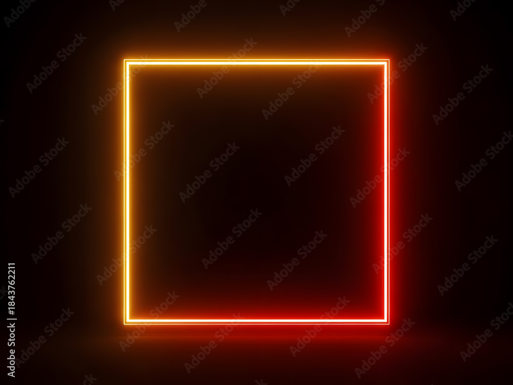 Fototapeta premium Glowing Neon Square Frame Abstract Red and Orange Light Background
