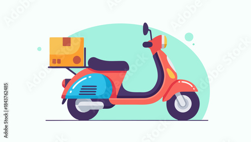 vector illustration of a delivery scooter with a cardboard box package on the back
