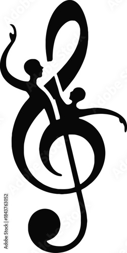 Black treble clef with two dancing figures music dance