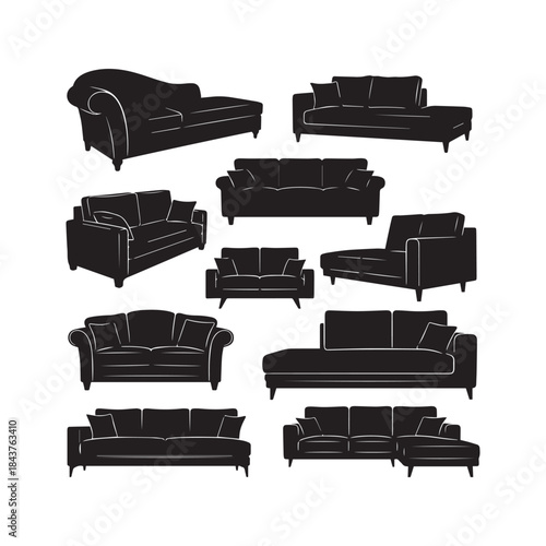 Sofa Silhouettes Collection,Sofas Silhouettes,Vector Sofa Silhouettes,Living Room Sofa Silhouettes,sofa vector