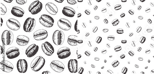 Black and white seamless coffee beans pattern monochrome
