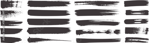 Twenty black ink brush strokes white texture set brushstrokes