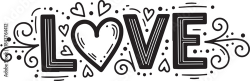 Vector art of black and white illustration of love with heart on for valentines day or love themed designs and decorations