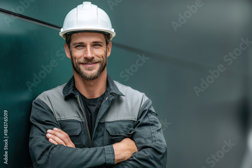 Confident Young Construction Engineer With Arms Crossed Wearing Safety Helmet