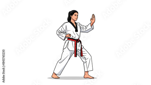 Female Martial Artist Practicing Karate in Traditional Uniform