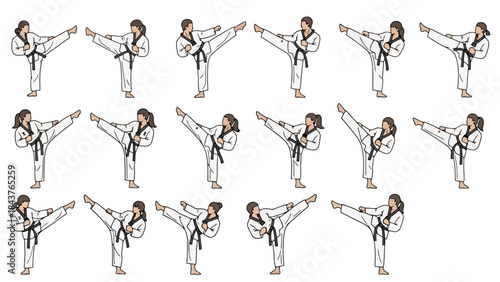 Dynamic Martial Arts Performers Demonstrating High Speed Kicks and Techniques