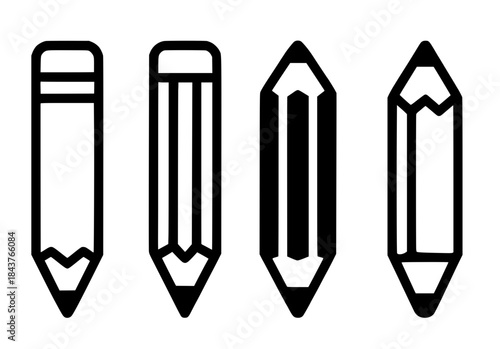 Icon for education, 4 pencil illustrations, black, transparent background