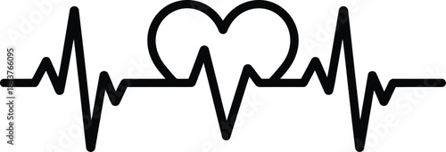 Black heartbeat line with heart symbol on white background