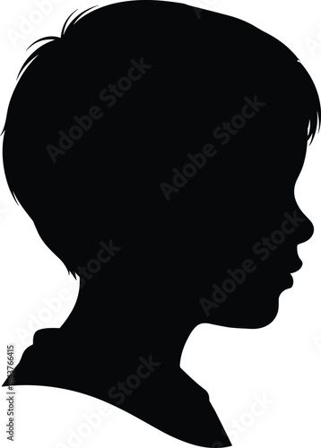 Child profile silhouette illustration, black head and neck contour graphic, artistic identity and psychological study concept icon