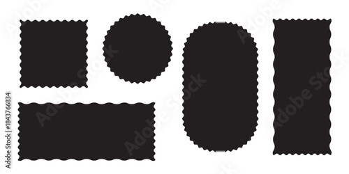 Zig zag Wavy Edge Rectangle, Scalloped edge seamless set. Geometric zig zag wavy stickers. Simple scalloped border. Vector illustration isolated on white background