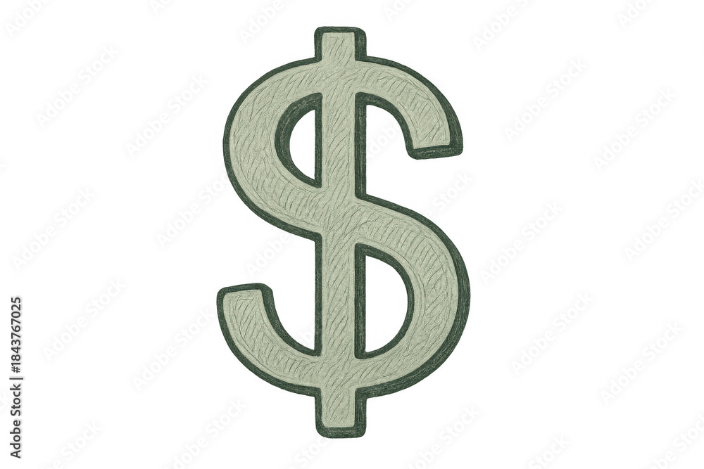 Fototapeta premium Dollar symbol drawing illustrating concepts of wealth, financial success, banking, and global economics with transparent background