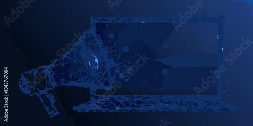 Abstract blue digital screen with polygonal shapes and glowing connections