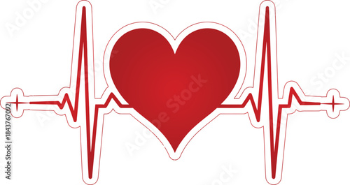Red heart on electrocardiogram line pulse rhythm