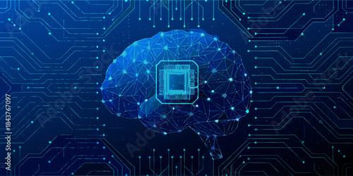 Artificial intelligence concept a digital human brain with circuit board details