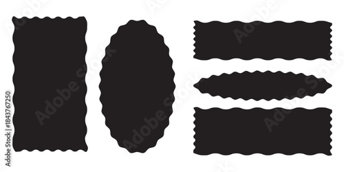 Zig zag Wavy Edge Rectangle, Scalloped edge seamless set. Geometric zig zag wavy stickers. Simple scalloped border. Vector illustration isolated on white background