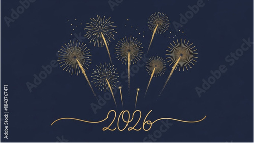 A Festive Happy New Year Greeting Card for the New Year 2026 with Fireworks.