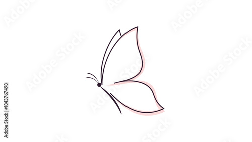 Elegant minimalist line art drawing of a delicate butterfly in profile, showcasing subtle pink accents on its gracefully depicted wings.