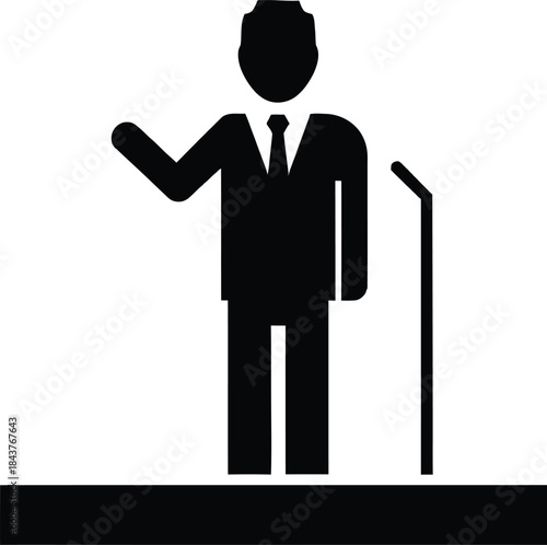 Silhouette of a businessman speaking at a podium or lectern.