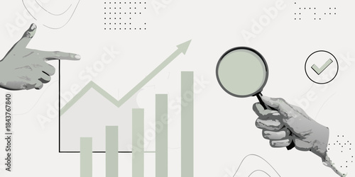 Analyzing growth trends with a magnifying glass and chart visualization