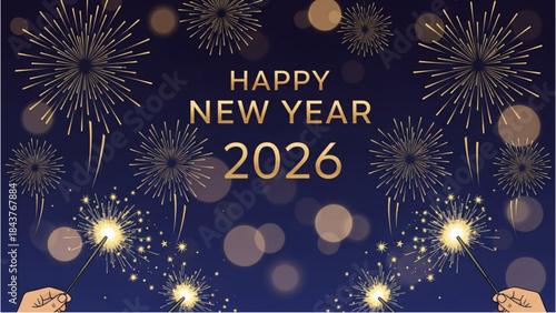 Illustrated Happy New Year 2026 greeting for the New Year celebration.